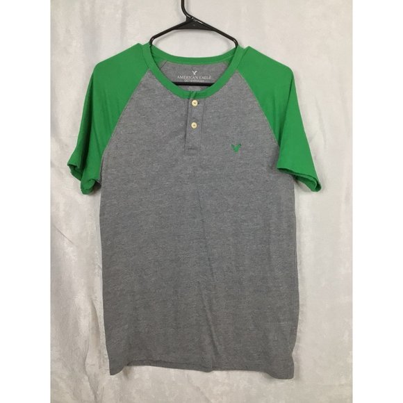 American Eagle Outfitters Mens T Shirt Size S Gray Green Short Sleeve 2 Button - Picture 4 of 7